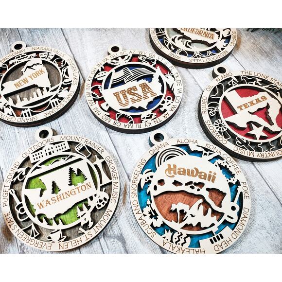 State Ornaments Wooden Gift USA Souvenirs Christmas Tree Decoration For Traveler - Picture 10 of 12
